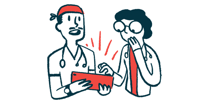 An illustration of doctors with computer tablet.
