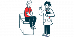 An illustration of a man speaking with his doctor in a clinic.