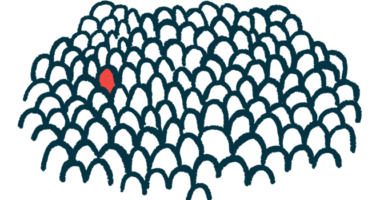 A red figure stands out in a crowd of white silhouettes.