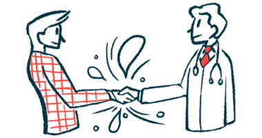 Two people are shown shaking hands in this illustration.