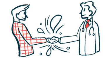 Two people are shown shaking hands in this illustration.